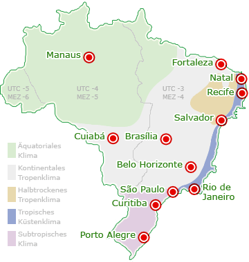 Landkarte mit Zeitzonen von Brasilien